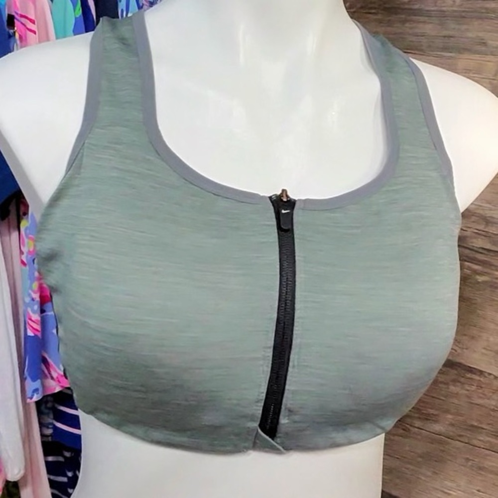 Nike Green Gray Zip-Front Sports Bra